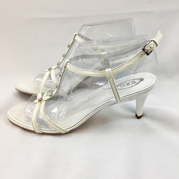 Tod's Shoes - Tod’s Size 10 white leather studded stiletto heels